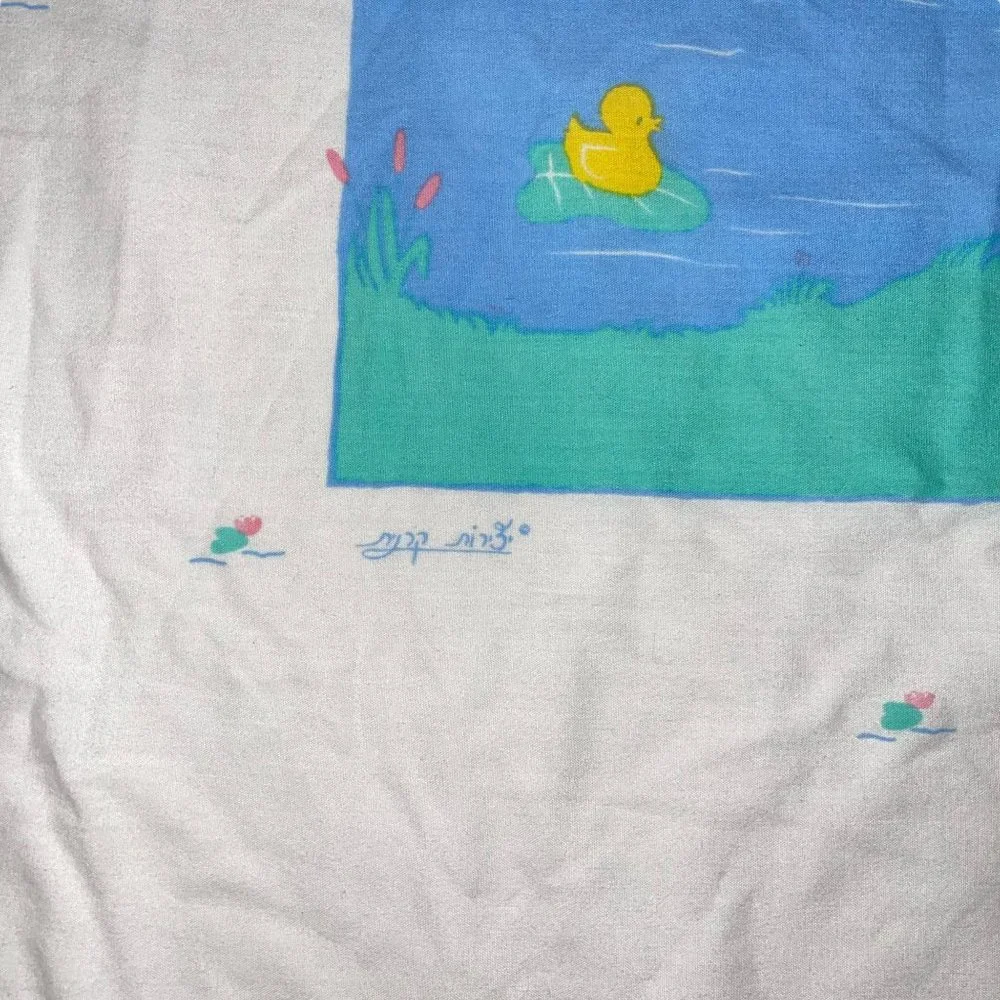 Rare Vintage Bunny Bee Crib Duvet Quilt Cover White Ducks Swimming in a Pond